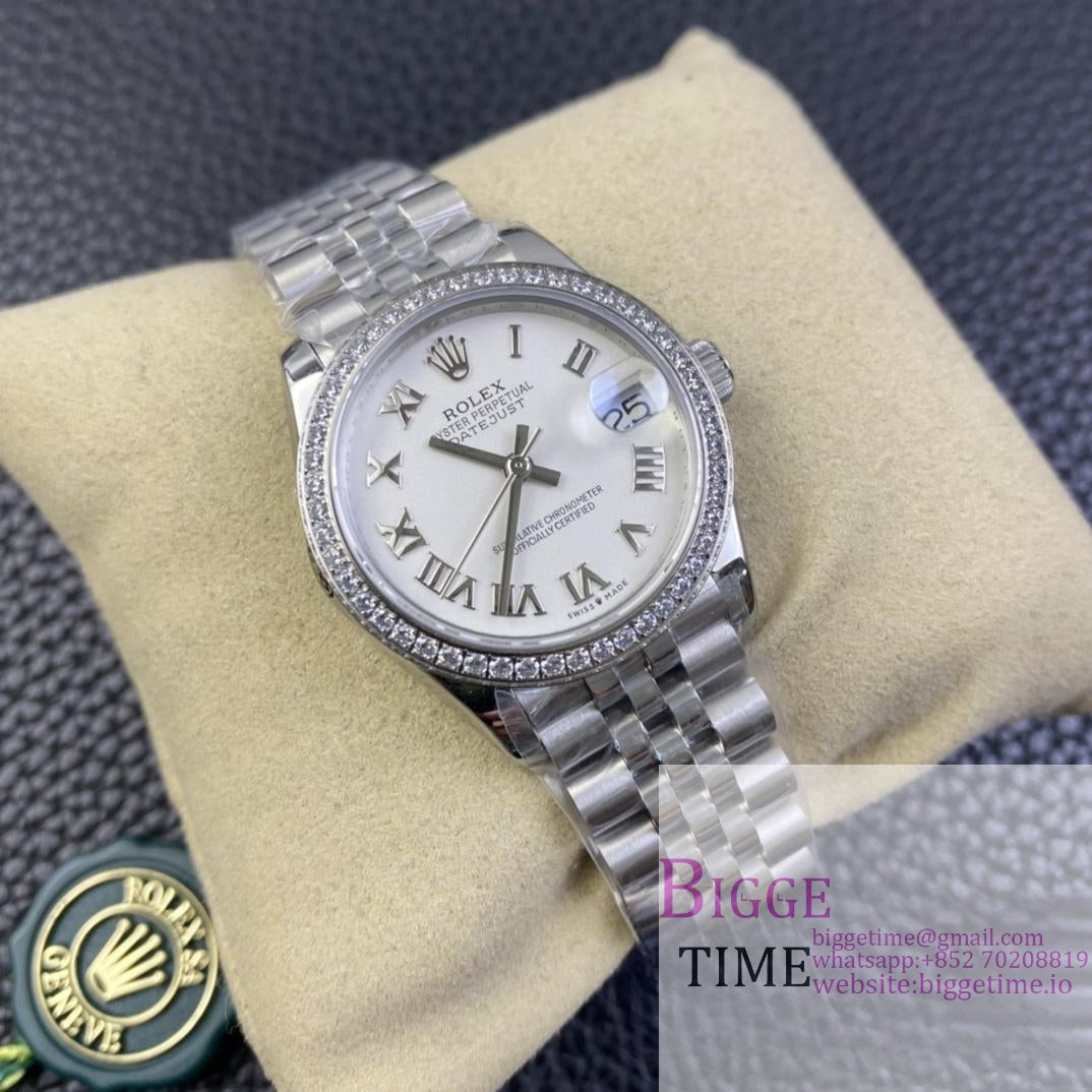 DateJust 31mm Ladies Diamond Bezel White Dial Roma Marker Jubilee Bracelet WF A2671