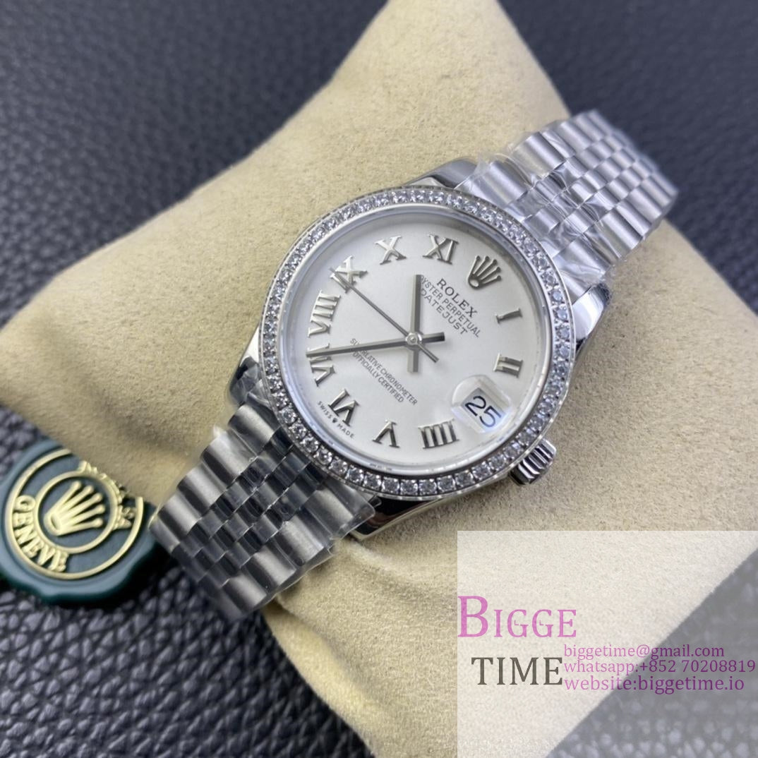 DateJust 31mm Ladies Diamond Bezel White Dial Roma Marker Jubilee Bracelet WF A2671