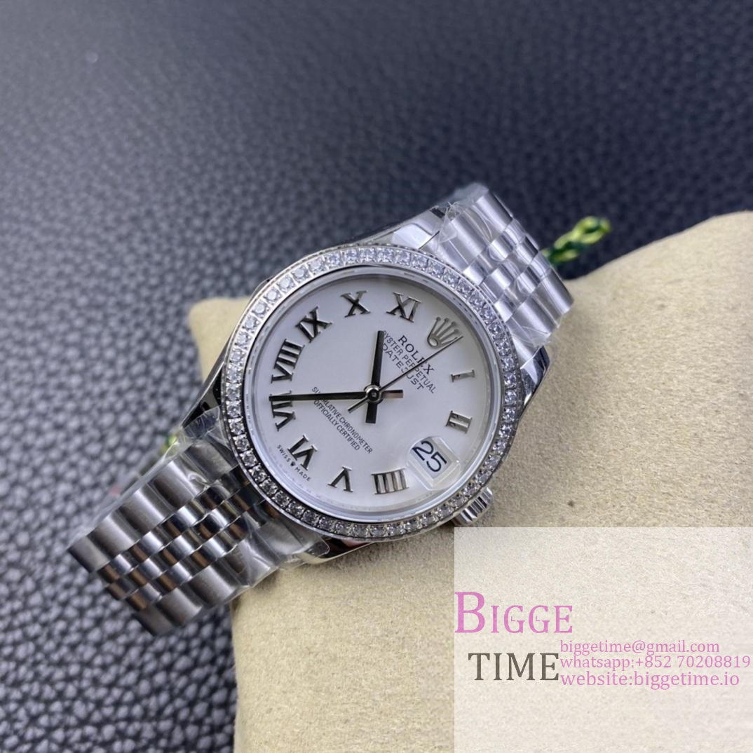 DateJust 31mm Ladies Diamond Bezel White Dial Roma Marker Jubilee Bracelet WF A2671