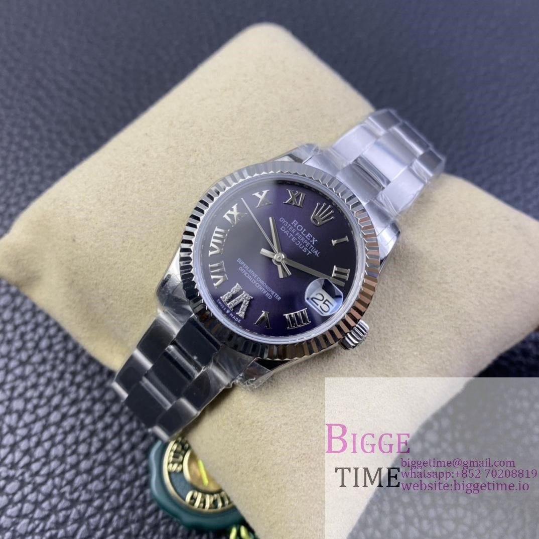 DateJust 31mm Ladies Purple Dial Diamond Roma Marker Oyster Bracelet WF A2671