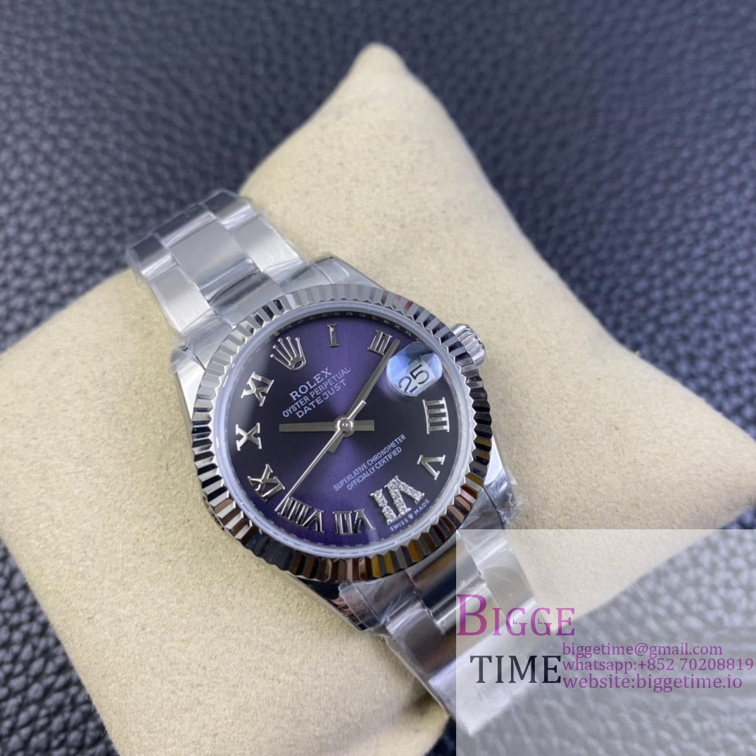 DateJust 31mm Ladies Purple Dial Diamond Roma Marker Oyster Bracelet WF A2671