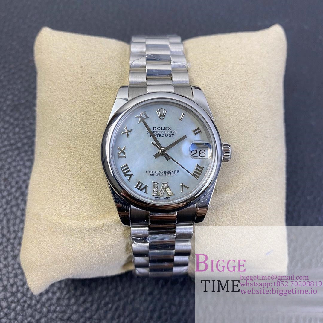 DateJust 31mm Ladies Smooth Bezel MOP Diamond Roma Marker Oyster Bracelet BPF A2671