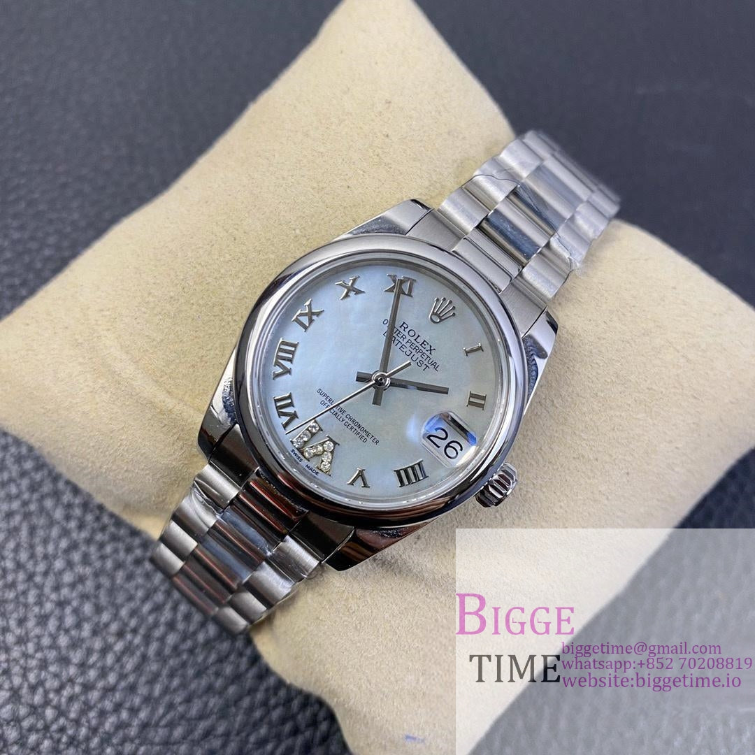 DateJust 31mm Ladies Smooth Bezel MOP Diamond Roma Marker Oyster Bracelet BPF A2671