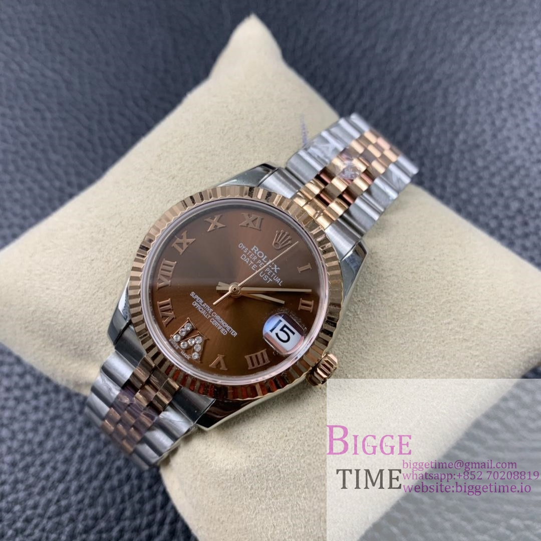 DateJust 31mm Ladies RG/SS Brown Dial Diamond Roma Marker RG/SS Jubilee Bracelet BPF A2671