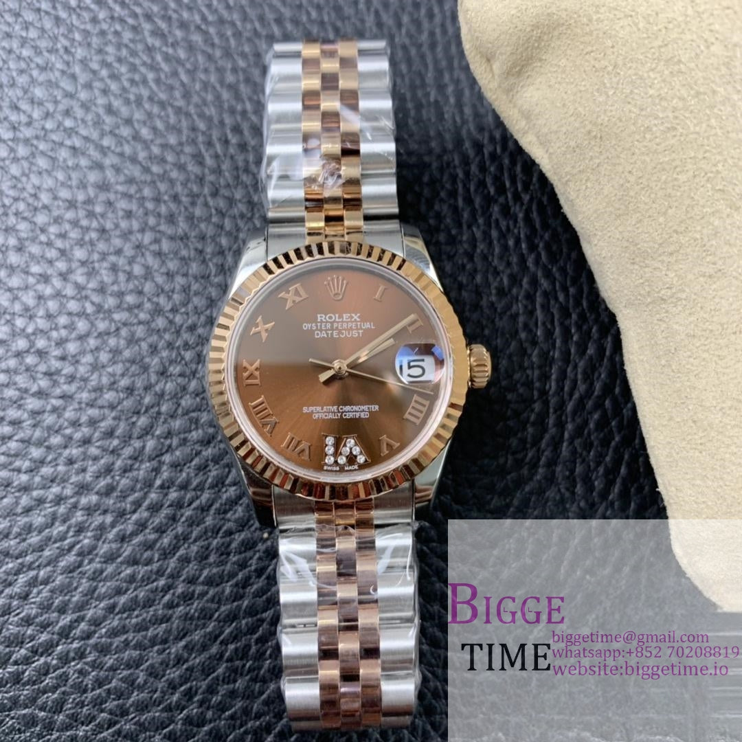 DateJust 31mm Ladies RG/SS Brown Dial Diamond Roma Marker RG/SS Jubilee Bracelet BPF A2671