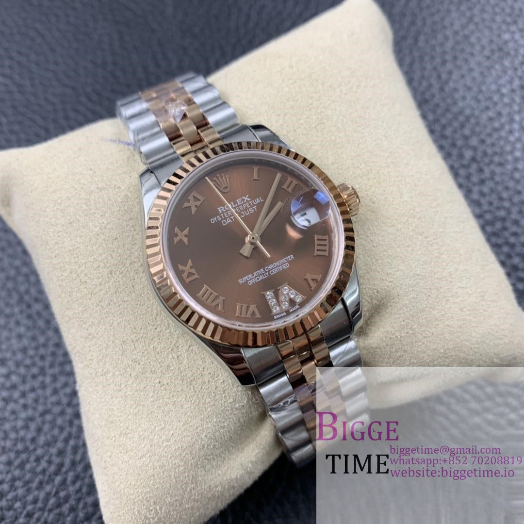 DateJust 31mm Ladies RG/SS Brown Dial Diamond Roma Marker RG/SS Jubilee Bracelet BPF A2671