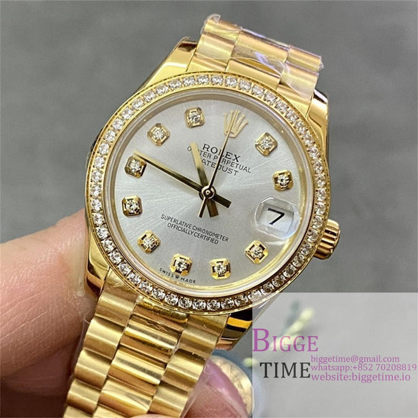 DateJust 31mm Ladies Diamond Bezel YG Silver Dial Diamond Marker Jubilee Bracelet WF A2671