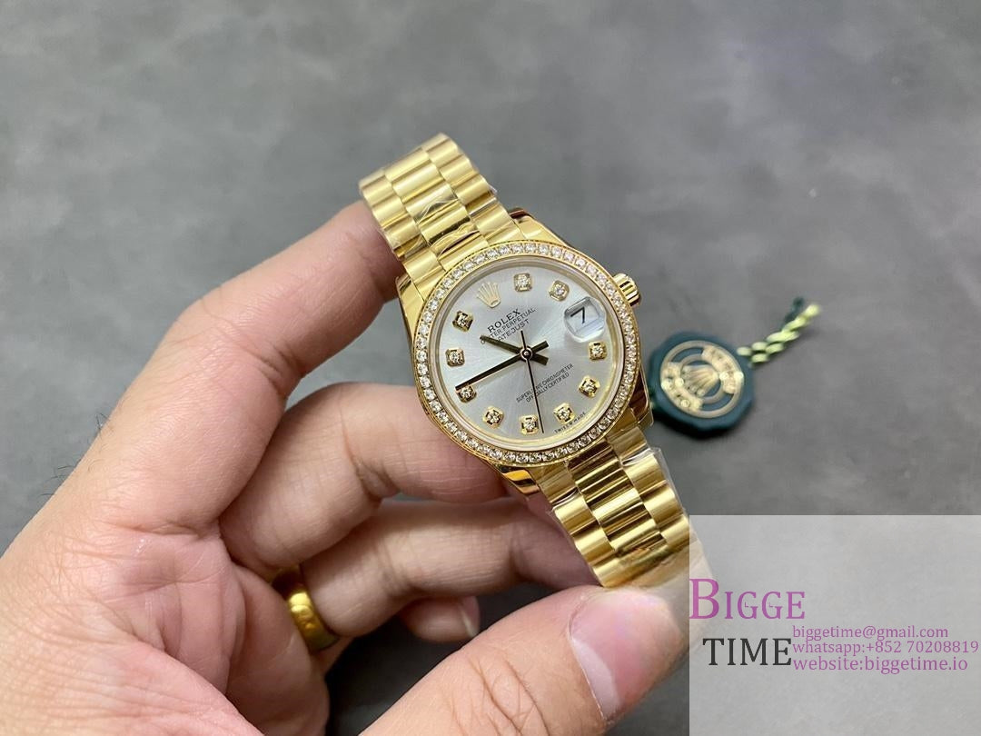 DateJust 31mm Ladies Diamond Bezel YG Silver Dial Diamond Marker Jubilee Bracelet WF A2671