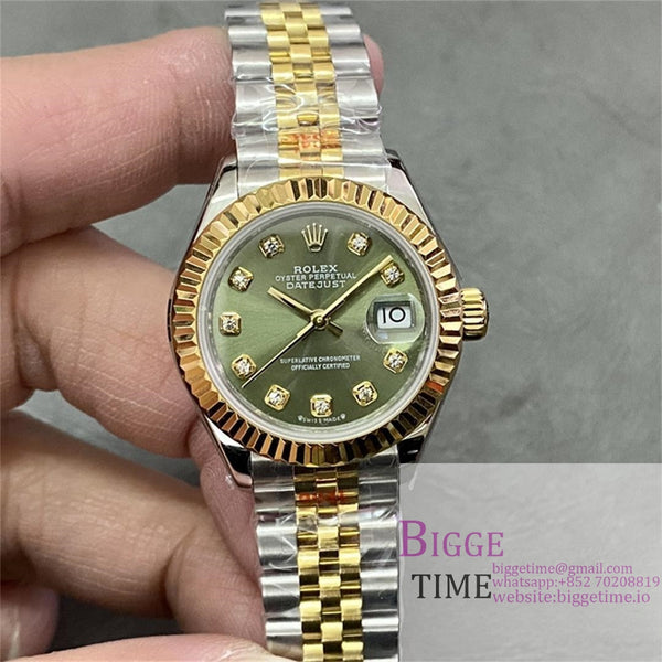 DateJust 28mm Ladies YG/SS Green Dial Diamond Marker YG/SS Jubilee Bracelet WF A2236