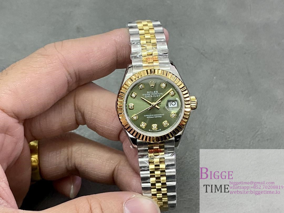 DateJust 28mm Ladies YG/SS Green Dial Diamond Marker YG/SS Jubilee Bracelet WF A2236