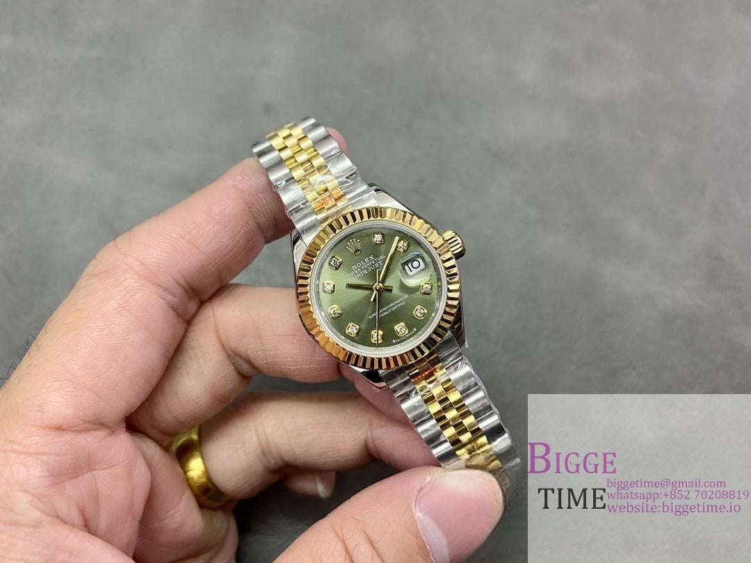 DateJust 28mm Ladies YG/SS Green Dial Diamond Marker YG/SS Jubilee Bracelet WF A2236