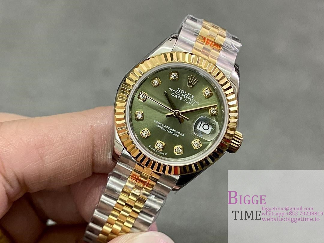 DateJust 28mm Ladies YG/SS Green Dial Diamond Marker YG/SS Jubilee Bracelet WF A2236