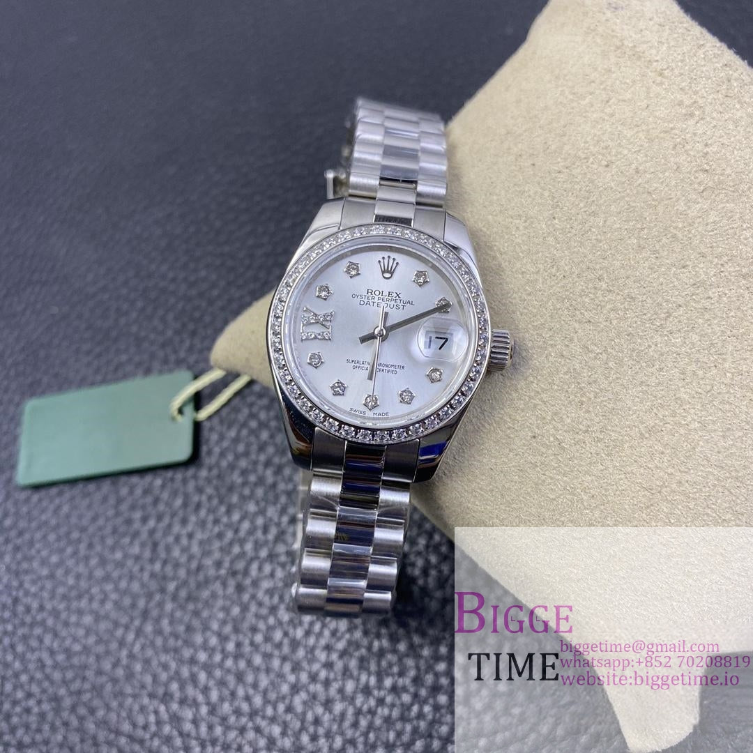 DateJust 28mm Ladies Diamond Bezel Silver Dial Roma Marker Jubilee Bracelet WF A2236