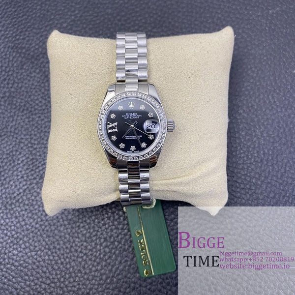 DateJust 28mm Ladies Diamond Bezel Black Dial Diamond Roma Marker Jubilee Bracelet WF A2236