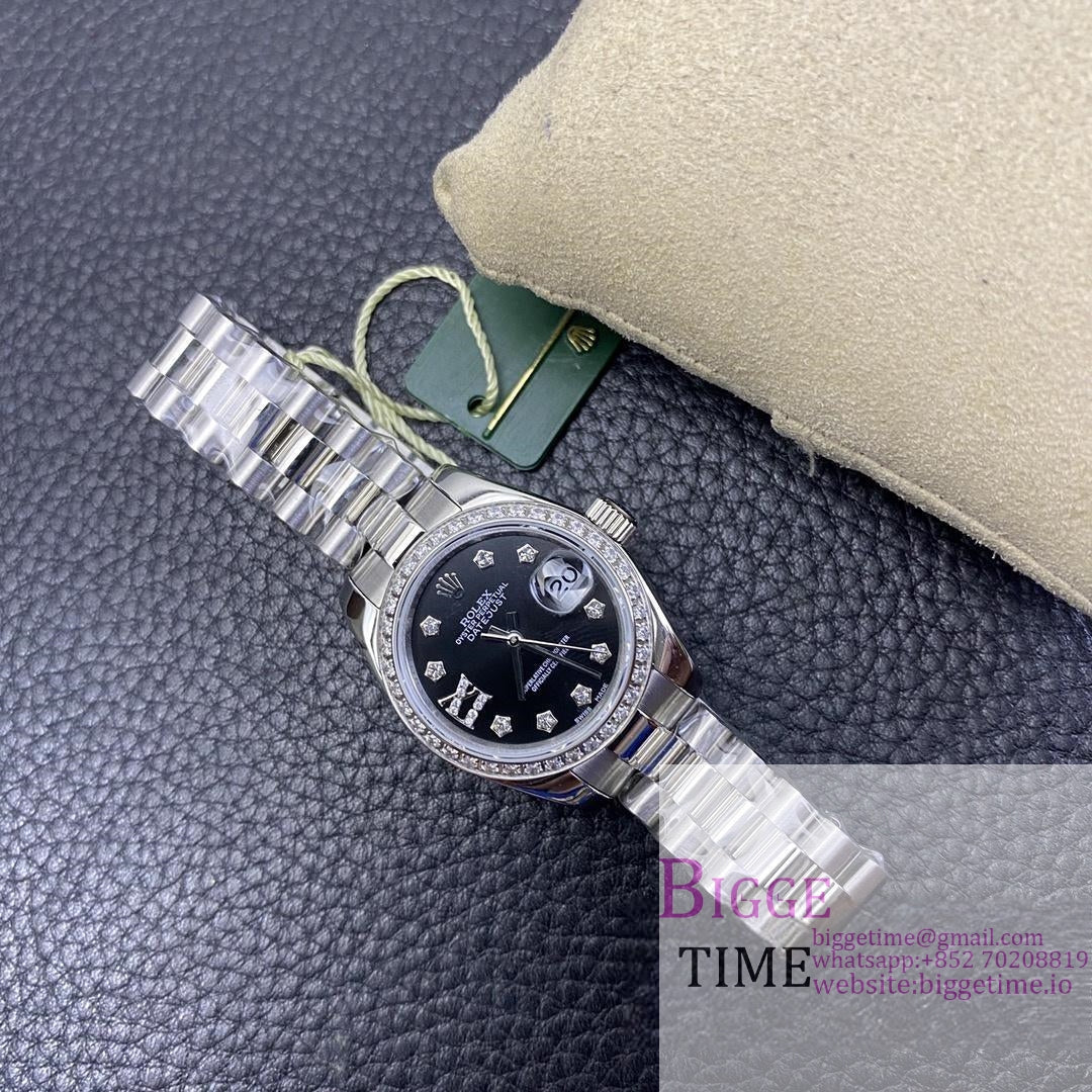 DateJust 28mm Ladies Diamond Bezel Black Dial Diamond Roma Marker Jubilee Bracelet WF A2236