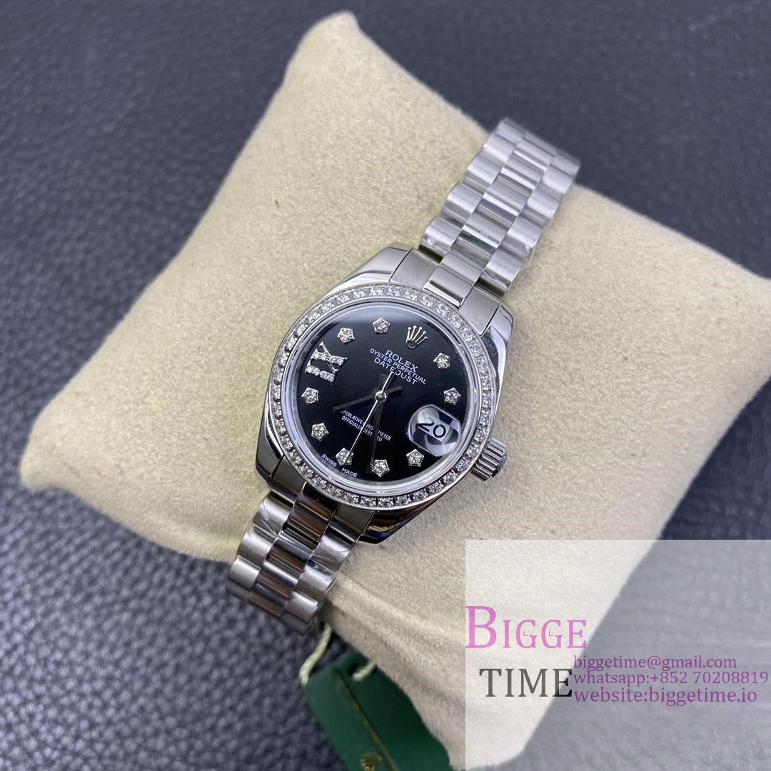 DateJust 28mm Ladies Diamond Bezel Black Dial Diamond Roma Marker Jubilee Bracelet WF A2236