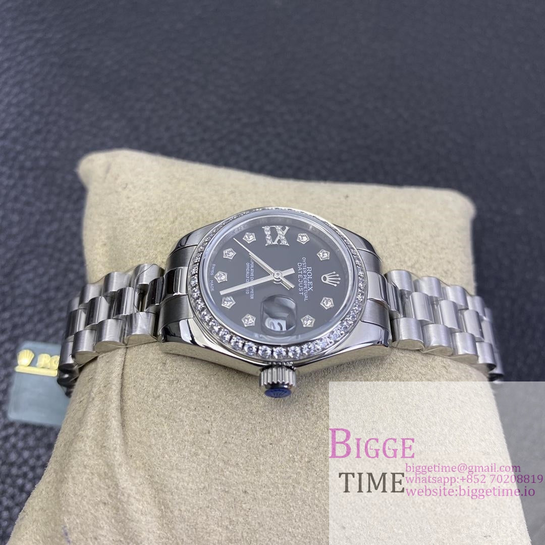 DateJust 28mm Ladies Diamond Bezel Black Dial Diamond Roma Marker Jubilee Bracelet WF A2236