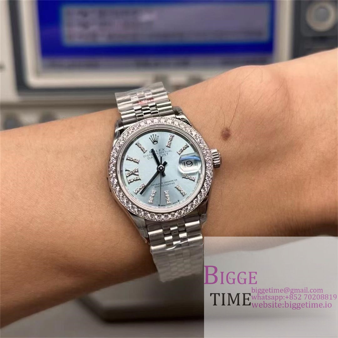 DateJust 28mm Ladies Diamond Bezel Ice Blue Dial Diamond Roma Marker Oyster Bracelet TWF A2236