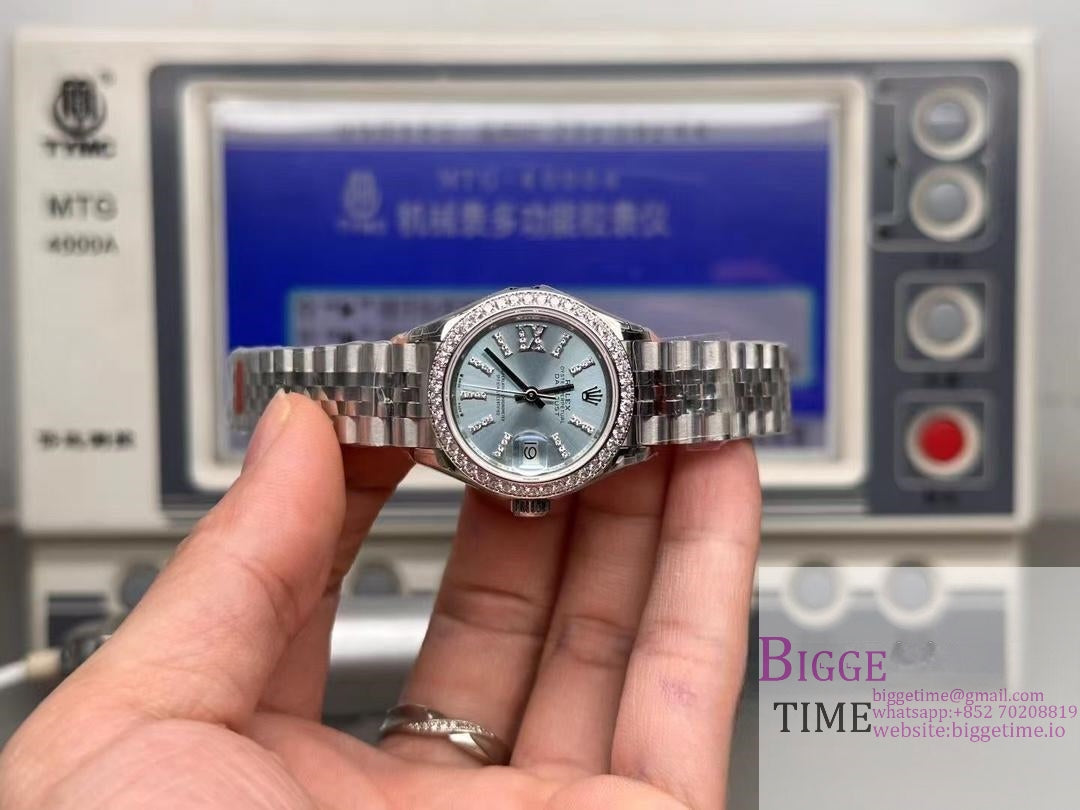 DateJust 28mm Ladies Diamond Bezel Ice Blue Dial Diamond Roma Marker Oyster Bracelet TWF A2236