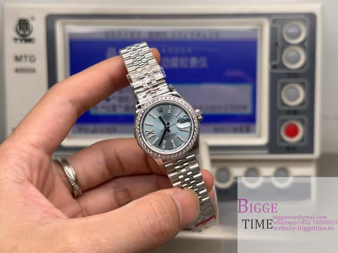 DateJust 28mm Ladies Diamond Bezel Ice Blue Dial Diamond Roma Marker Oyster Bracelet TWF A2236