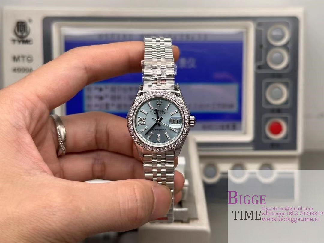 DateJust 28mm Ladies Diamond Bezel Ice Blue Dial Diamond Roma Marker Oyster Bracelet TWF A2236