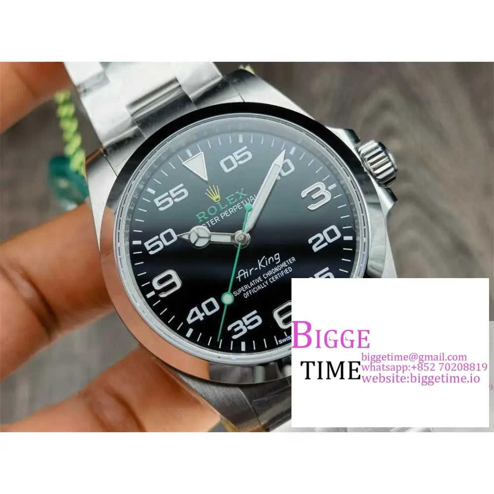 AirKing 126900 40mm SS JVSF 1:1 Best Edition 904L Steel Smooth Bezel Black Dial on SS Oyster Bracelet A3230 Option1