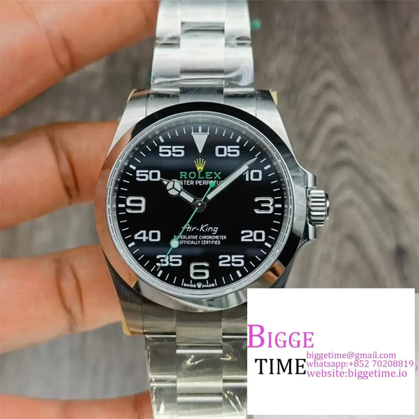 AirKing 126900 40mm SS JVSF 1:1 Best Edition 904L Steel Smooth Bezel Black Dial on SS Oyster Bracelet A3230 Option1