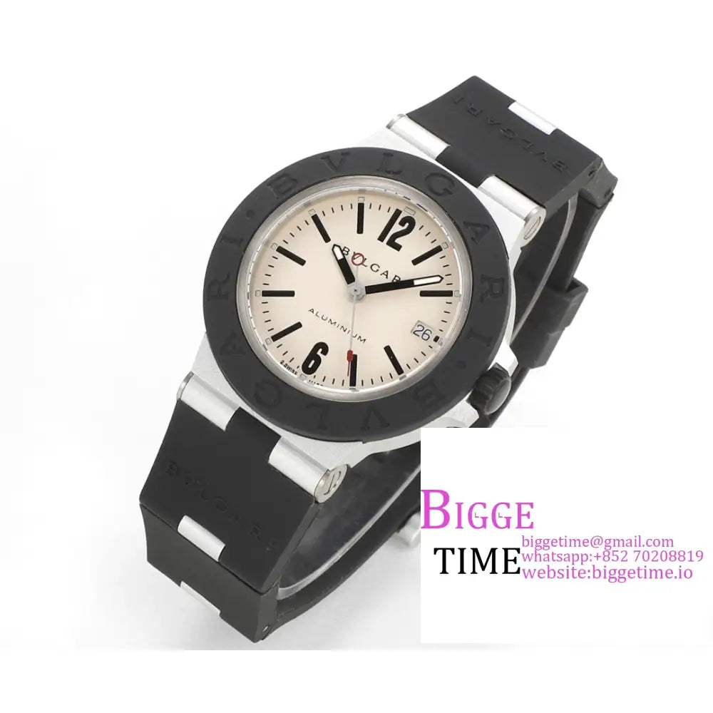 Aluminium 40Mm Cream Yellow Dial Black Rubber Strap Bvf A2892 Bvlgari