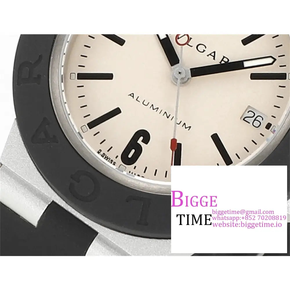 Aluminium 40Mm Cream Yellow Dial Black Rubber Strap Bvf A2892 Bvlgari