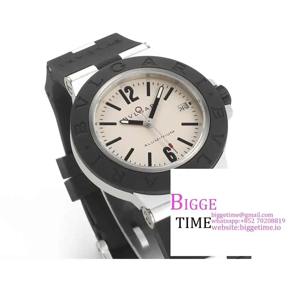 Aluminium 40Mm Cream Yellow Dial Black Rubber Strap Bvf A2892 Bvlgari