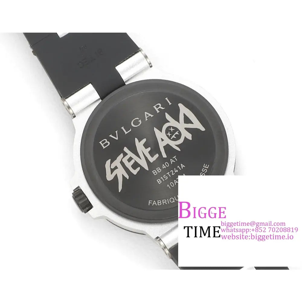 Aluminium 40Mm Steve Aoki White Dial Black Rubber Strap Bvf A2892 Bvlgari