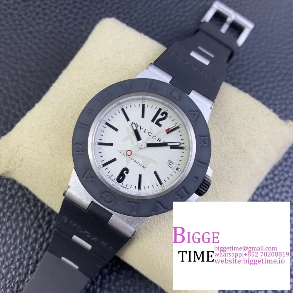 Aluminium 40Mm White Dial Black Rubber Strap Bvf A2892 Bvlgari