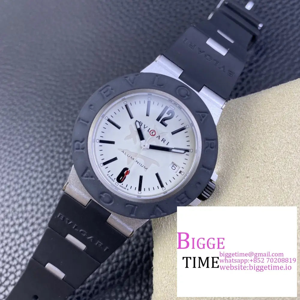 Aluminium 40Mm White Dial Black Rubber Strap Bvf A2892 Bvlgari