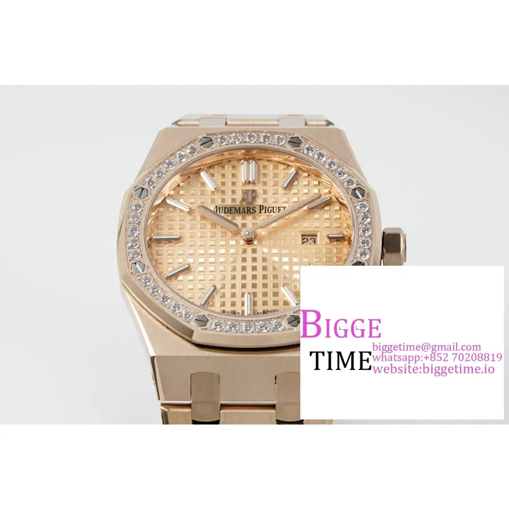 Ap Royal Oak 33Mm 67651 Diamond Bezel Rg Dial Bracelet Zf Swiss Quartz Audemars Piguet