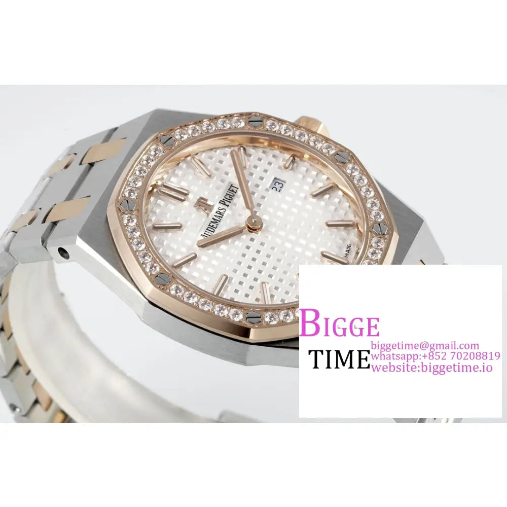 Ap Royal Oak 33Mm 67651 Diamond Bezel Rg White Dial Bracelet Zf Swiss Quartz Audemars Piguet