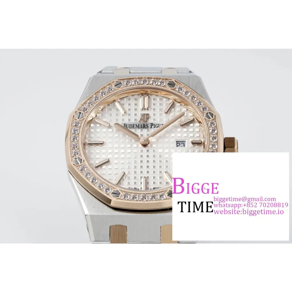 Ap Royal Oak 33Mm 67651 Diamond Bezel Rg White Dial Bracelet Zf Swiss Quartz Audemars Piguet