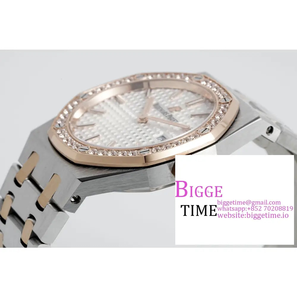 Ap Royal Oak 33Mm 67651 Diamond Bezel Rg White Dial Bracelet Zf Swiss Quartz Audemars Piguet