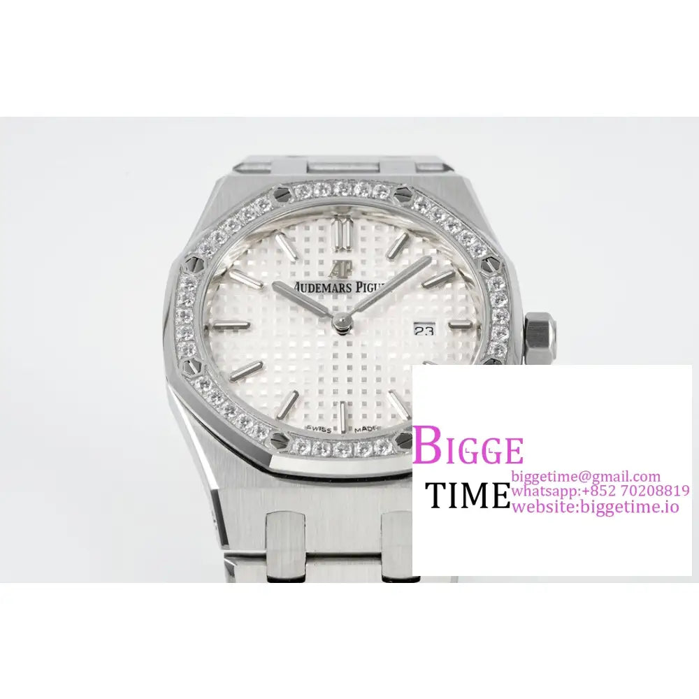 Ap Royal Oak 33Mm 67651 Diamond Bezel White Dial Ss Bracelet Zf Swiss Quartz Audemars Piguet