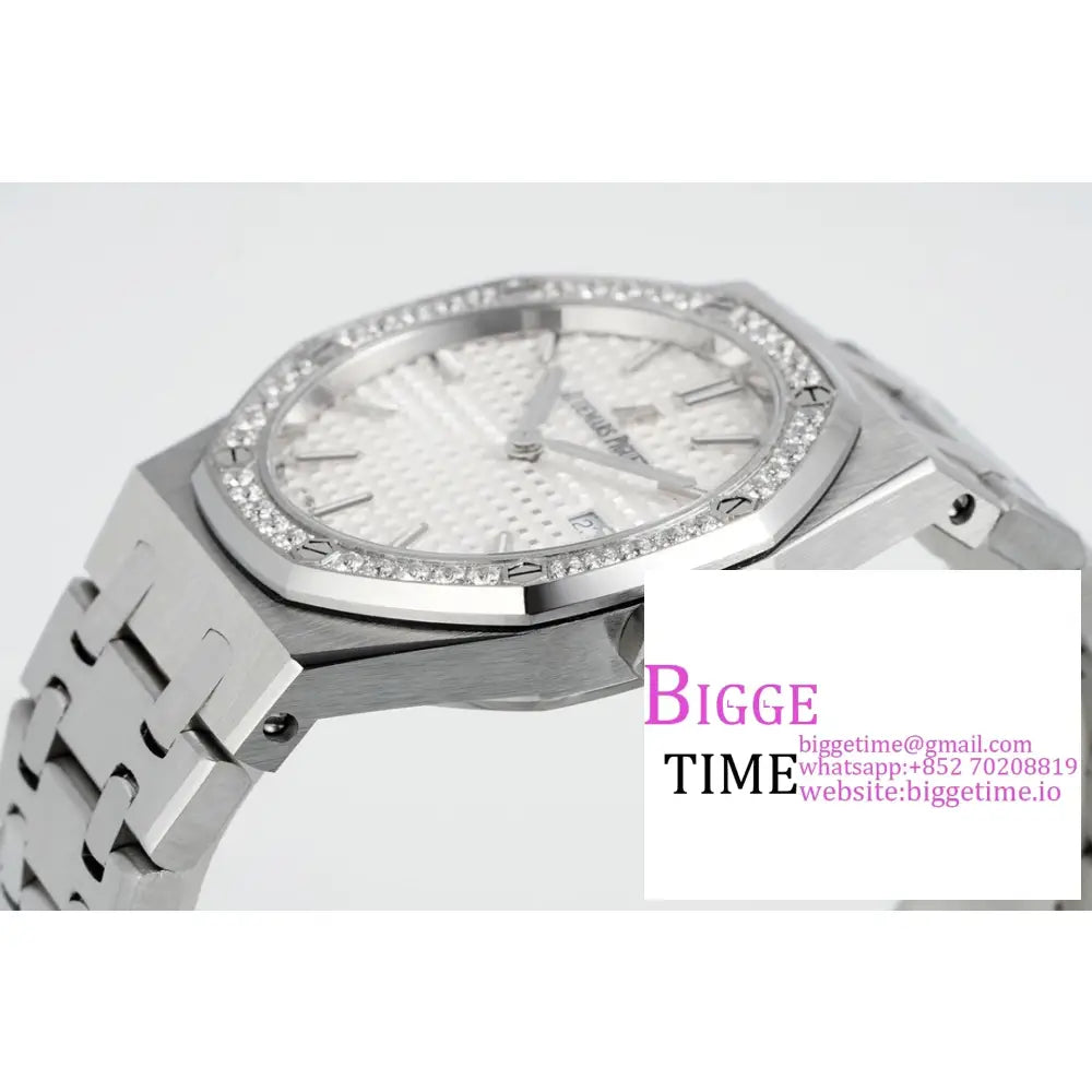 Ap Royal Oak 33Mm 67651 Diamond Bezel White Dial Ss Bracelet Zf Swiss Quartz Audemars Piguet