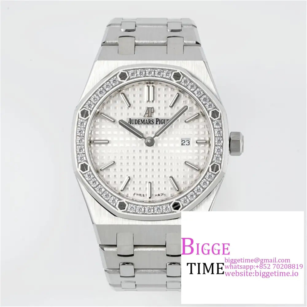 Ap Royal Oak 33Mm 67651 Diamond Bezel White Dial Ss Bracelet Zf Swiss Quartz Option1 Audemars Piguet