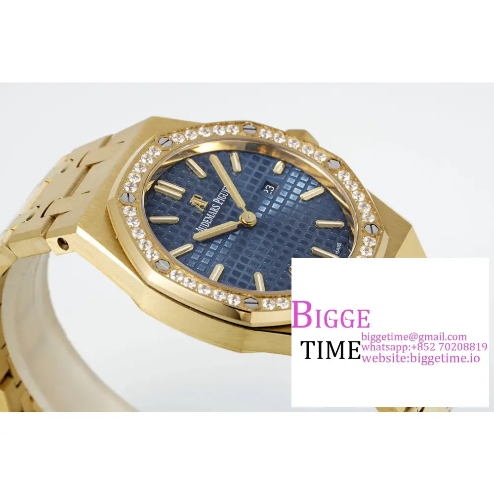 Ap Royal Oak 33Mm 67651 Diamond Bezel Yg Blue Dial Bracelet Zf Swiss Quartz Audemars Piguet