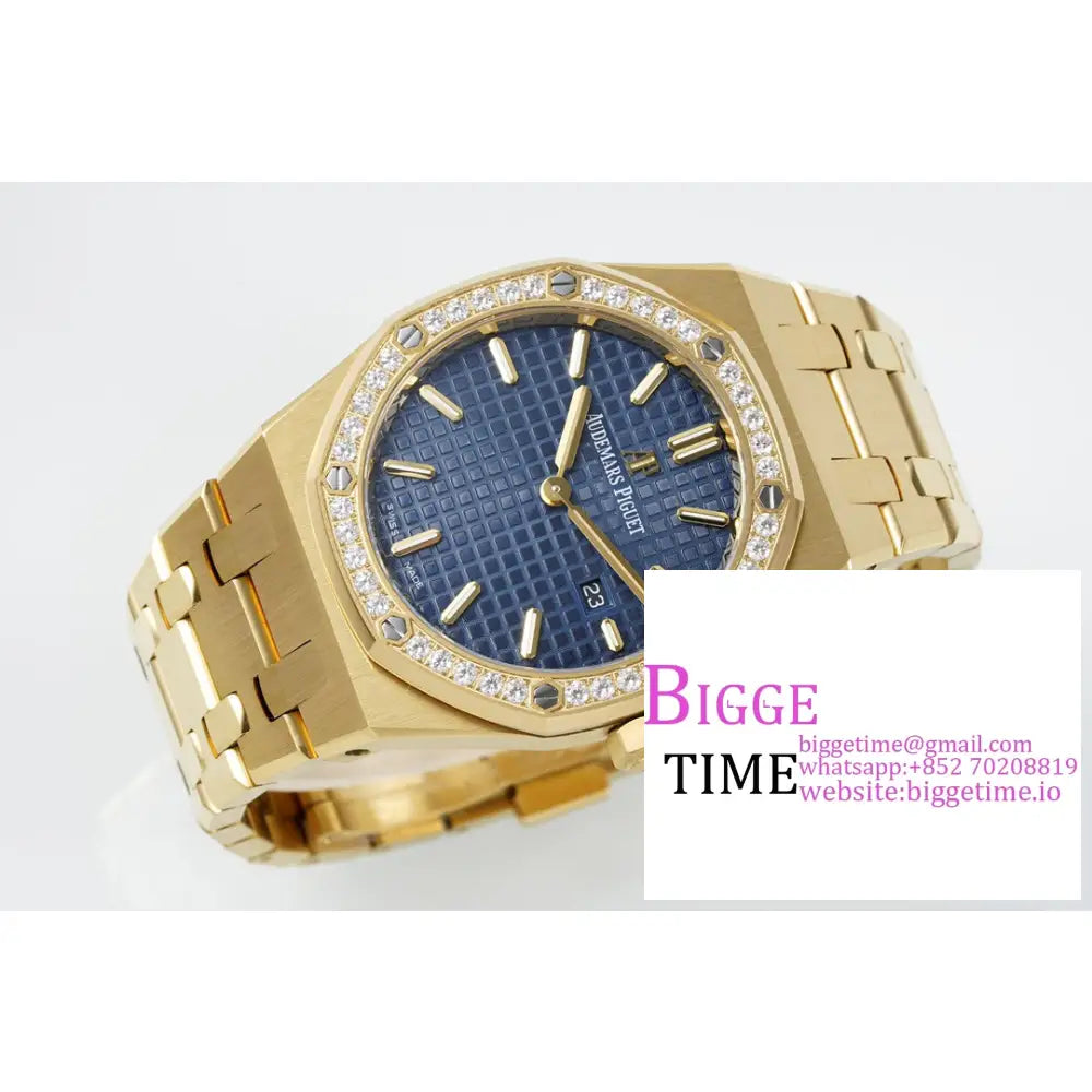 Ap Royal Oak 33Mm 67651 Diamond Bezel Yg Blue Dial Bracelet Zf Swiss Quartz Audemars Piguet