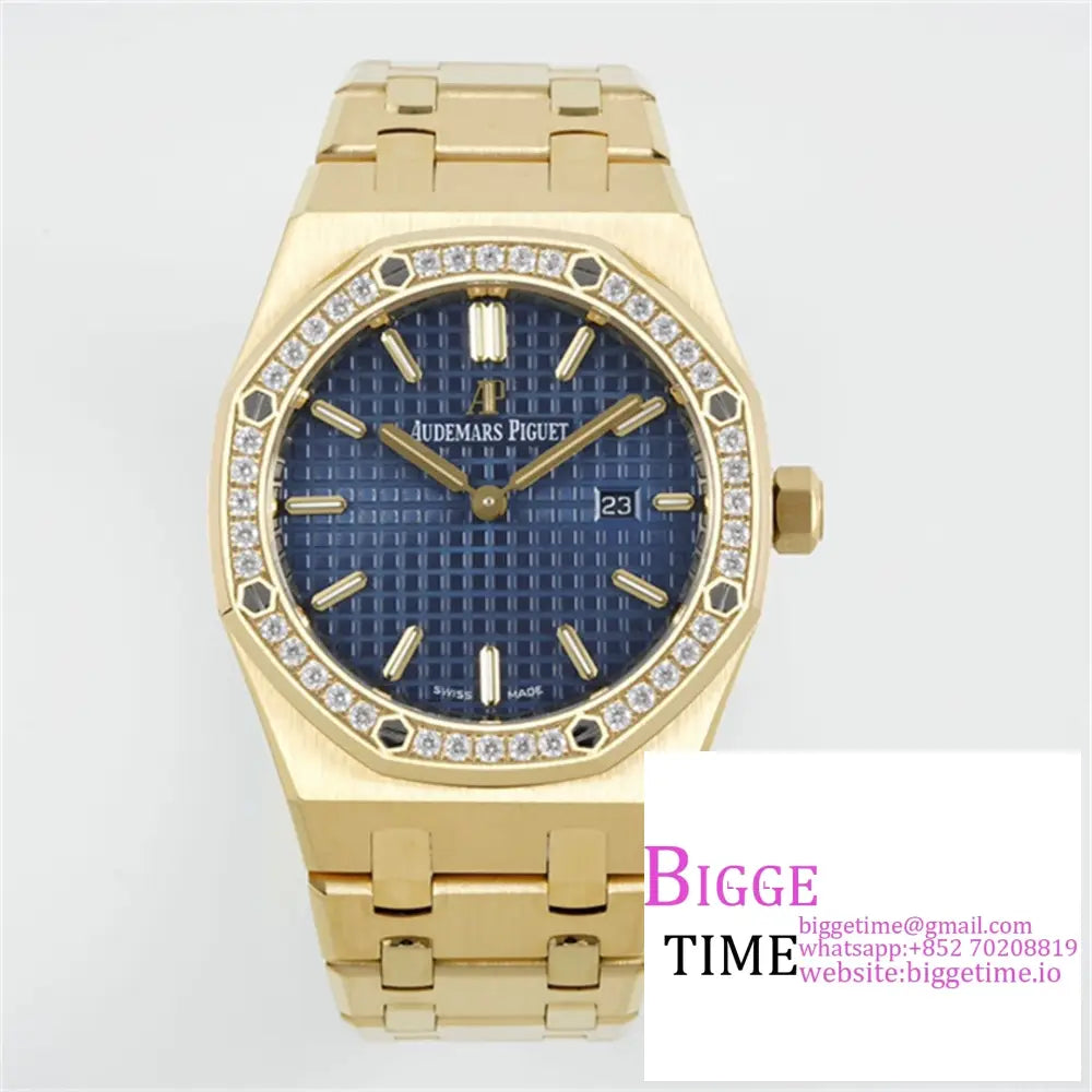 Ap Royal Oak 33Mm 67651 Diamond Bezel Yg Blue Dial Bracelet Zf Swiss Quartz Option1 Audemars Piguet