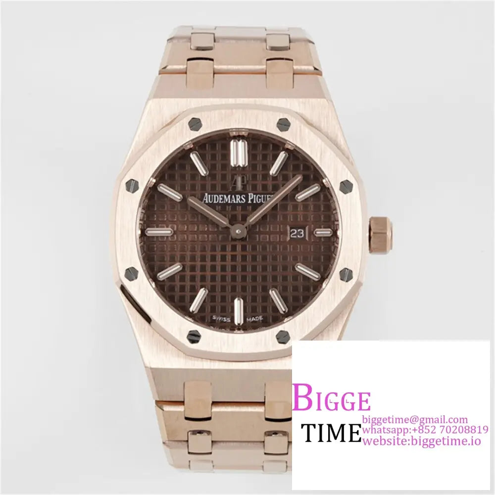 Ap Royal Oak 33Mm 67651 Rg Brown Dial Bracelet Zf Swiss Quartz Option1 Audemars Piguet