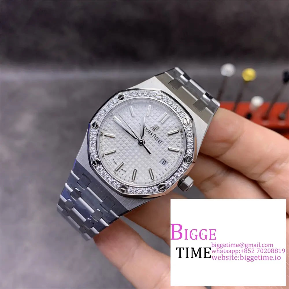 Ap Royal Oak 37Mm 15450 Diamond Bezel White Dial Ss Bracelet Apsf Sa3120 Audemars Piguet