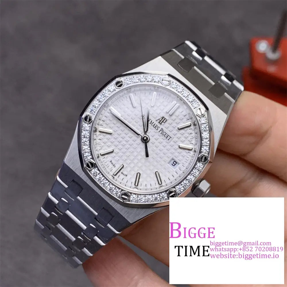 Ap Royal Oak 37Mm 15450 Diamond Bezel White Dial Ss Bracelet Apsf Sa3120 Audemars Piguet