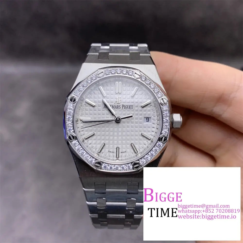 Ap Royal Oak 37Mm 15450 Diamond Bezel White Dial Ss Bracelet Apsf Sa3120 Option1 Audemars Piguet