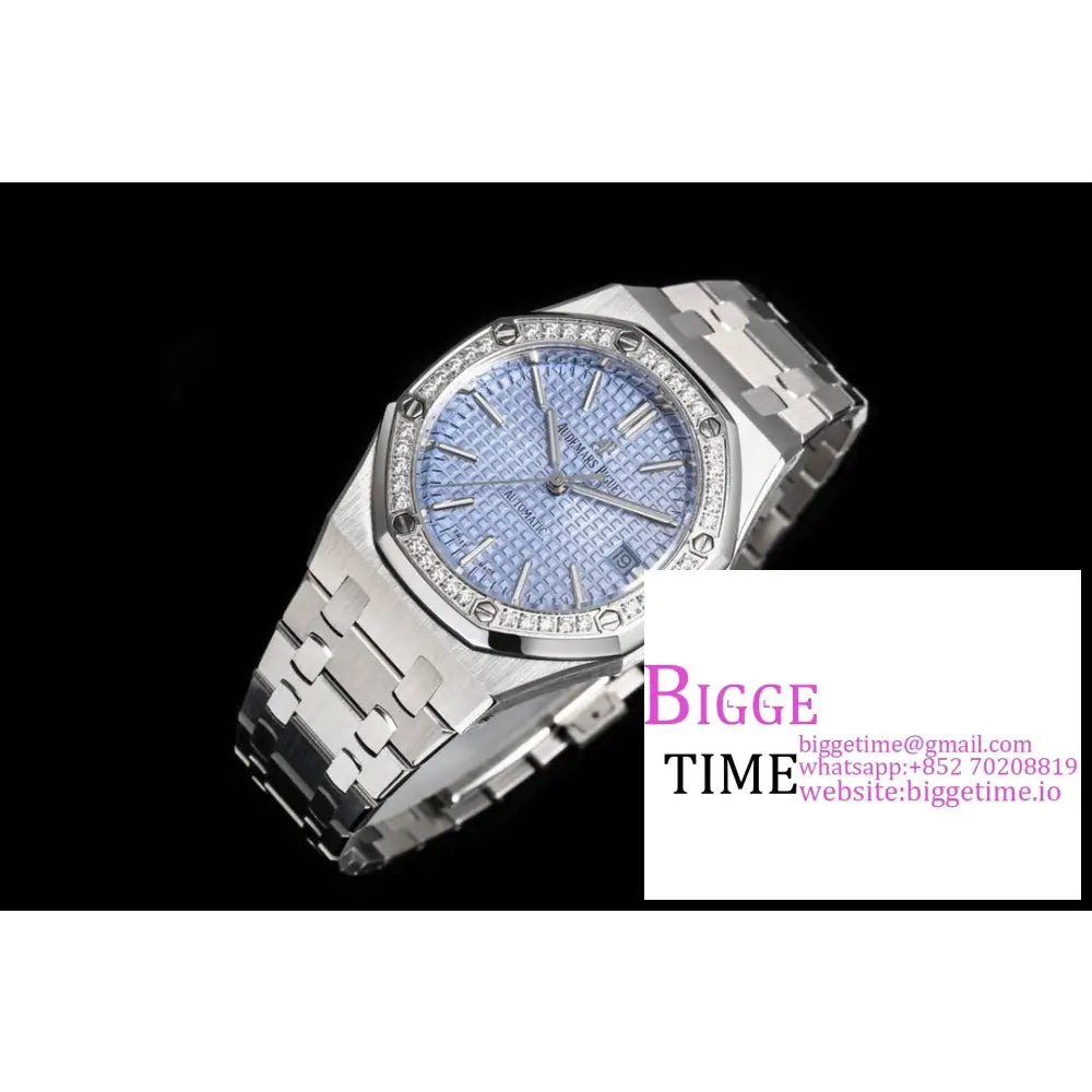 Ap Royal Oak 37Mm 15451 Diamond Bezel Ice Blue Dial Ss Bracelet Apsf A3120 Audemars Piguet