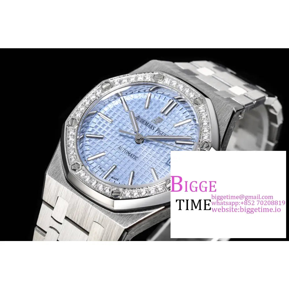 Ap Royal Oak 37Mm 15451 Diamond Bezel Ice Blue Dial Ss Bracelet Apsf A3120 Audemars Piguet