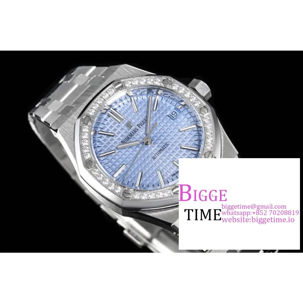 Ap Royal Oak 37Mm 15451 Diamond Bezel Ice Blue Dial Ss Bracelet Apsf A3120 Audemars Piguet